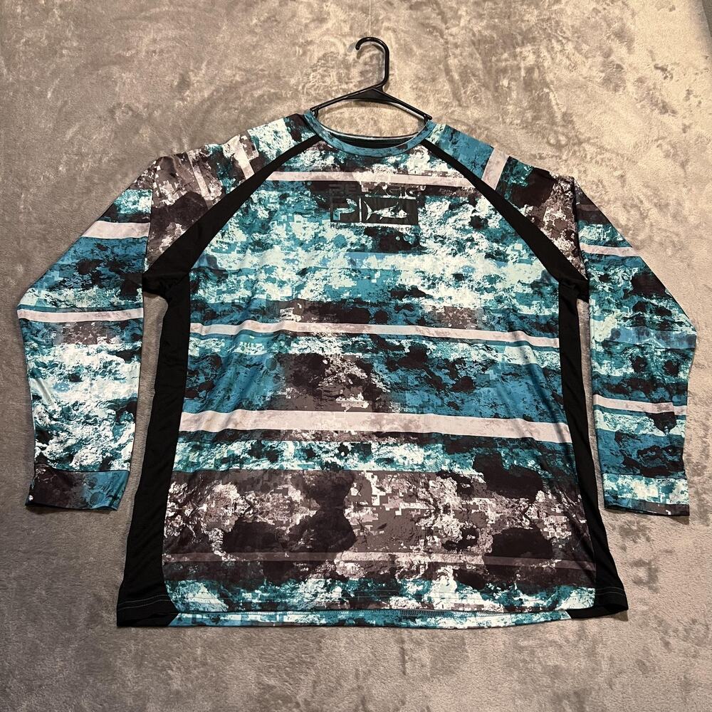 Pelagic VaporTek Shirt Mens 2XL Blue Camo Long Sleeve Fishing UV Protection